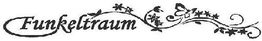 Dekoratives Schriftzug "Funkeltraum" mit Schmetterling und Rankenverzierung.