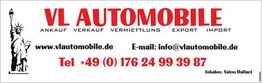 VL Automobile Logo mit Kontaktinformationen und Freiheitsstatuenbild.