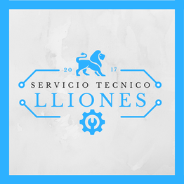 Logotipo azul con un león y el texto "Servicio Técnico Lliones 2017" sobre fondo gris.