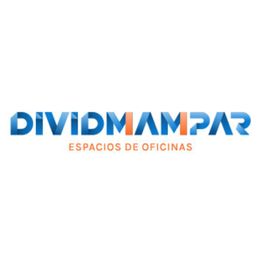 Logo de "Dividmampar", empresa de espacios de oficinas, con letras azules y naranjas.