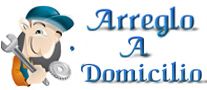 Ilustración de un hombre con herramientas y texto "Arreglo A Domicilio".