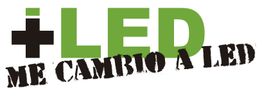 Texto: "+LED ME CAMBIO A LED" en letras verdes y negras.