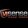 Logo von Visense: „visense visual media“ in Silber und Orange auf schwarzem Hintergrund.
