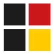 Vier Quadrate: zwei schwarz, eins rot, eins gelb, angeordnet in einem 2x2 Muster.