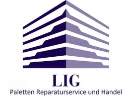 Logo von LIG mit stilisiertem Gebäude, Text: "Paletten Reparaturservice und Handel".
