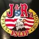 J&R's Steak House logo with an eagle, American flag background, and "Islip" text.