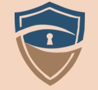 Blue and brown shield logo with keyhole design in the center.