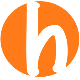 Schwarzes „h“ auf orangefarbenem Kreis.
