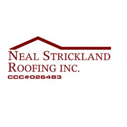Logo of Neal Strickland Roofing Inc. with a roof design and license number CCC#026483.