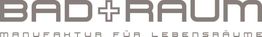 Schriftzug: "BAD + RAUM - Manufaktur für Lebensräume" in grauer Schrift auf weißem Hintergrund.
