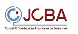Logo JCBA, Conseil & Courtage en Assurances de Personnes, texte bleu et rouge sur fond blanc.