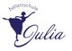 Logo mit tanzender Ballerina und Schriftzug "Ballettschule Julia" in Blau auf Weiß.