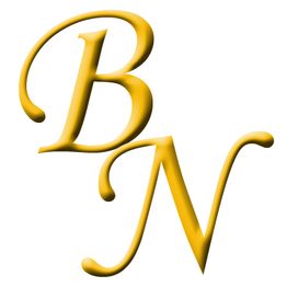 Letras estilizadas "B" y "N" en dorado sobre fondo blanco.