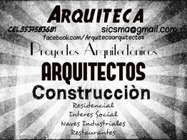 Publicidad para servicios de arquitectura y construcción con datos de contacto y especialidades.