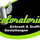 Logo mit Schriftzug: "Coloratorium", Sprühdose mit Flügeln, Text: "Airbrush & Graffiti Gestaltungen".