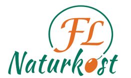 Logo mit Schriftzug "FL Naturkost" in grüner und oranger Farbe.