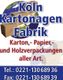 Poster für Köln Kartonagen Fabrik, spezialisiert auf Verpackungen. Telefonnummer und Fax sind angegeben.