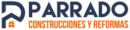 Logotipo de "Parrado Construcciones y Reformas" con ícono de casa y texto en azul y naranja.