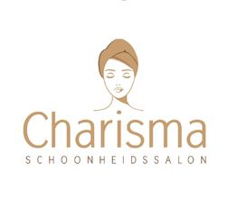 Logo van Charisma Schoonheidssalon met een gestileerd gezicht en opgestoken haar.