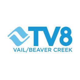 TV8 Vail/Beaver Creek logo with blue wave icon.