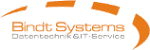 Logo von Bindt Systems, Büro- und Datentechnik, in Orange mit halbrundem Bogen.