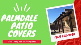 Patio cover ad with hotline number on a green and red background, featuring a pergola image.