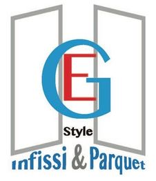 Logo con lettere "E" e "G", testo "Style Infissi & Parquet" su sfondo stilizzato di una finestra.