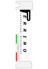 Logo Perrino, lavorazioni meccaniche, con bandiera italiana e sito web.