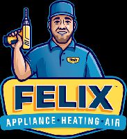 Illustration of a technician with a drill, text reads: "Felix Appliance Heating Air."