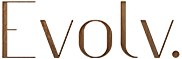 Brown geometric logo with the word "EVOLVE" styled in artful, angular letters.