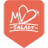 Logo with heart shape and text "MV Salads" on a red-orange background.