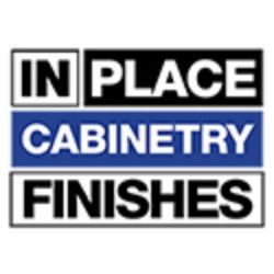 Logo with text: "In Place Cabinetry Finishes" in black and blue.