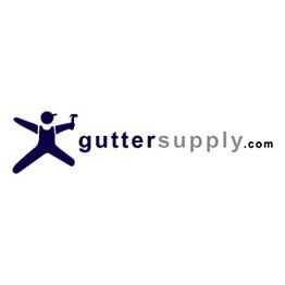 Silhouette of a person with a hammer next to the text "guttersupply.com".