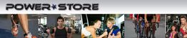 Collage von Fitness-Aktivitäten im Power Store: Laufen, Gewichteheben, Personal Training, Radfahren.