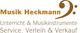 Logo mit Text: "Musik Heckmann, Unterricht & Musikinstrumente, Service. Verleih & Verkauf".