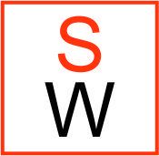 Rotes "S" über schwarzem "W" in einem roten Rahmen auf weißem Hintergrund.