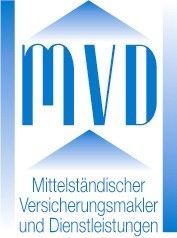 Logo mit den blauen Buchstaben "MVD" und dem Text darunter: "Mittelständischer Versicherungsmakler".