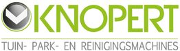 Logo met tekst "KNOPERT" en "Tuin-, park- en reinigingsmachines" in groene en grijze kleuren.