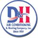 D&H Air Conditioning & Heating Company logo, established 1959, in red, white, and blue.