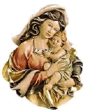 Gemälde einer Frau mit einem Baby im Arm, beide in traditionellen Kleidern, liebevoll vereint.