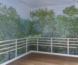 Wandmalerei eines Balkons im Wohnzimmer