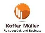 Logo von Koffer Müller: Orange Kreis mit Linien, darunter Text "Reisegepäck und Business".