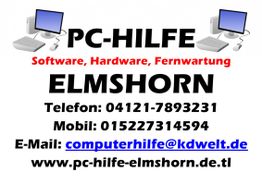 PC-Hilfe Elmshorn: Software, Hardware, Fernwartung. Kontakt: Telefon, Mobil, E-Mail, Website.