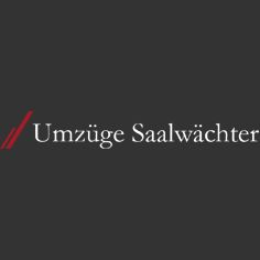 Logo des Unternehmens "Umzüge Saalwächter" mit schwarzem Hintergrund und roten Akzenten.
