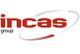 Logo con testo "incas group" in rosso e nero, con un'ellisse stilizzata attorno alle lettere.