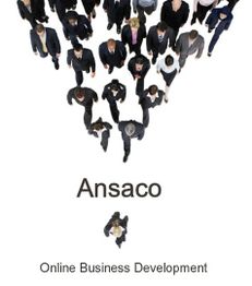 Gruppe von Menschen formt einen Pfeil auf weißem Hintergrund, darunter steht "Ansaco".