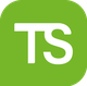 Ein grünes Quadrat mit weißen Buchstaben "TS" in der Mitte.
