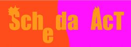 buntes Bild mit Text "Sche da Act" in oranger und pinker Farbenumgebung