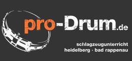 Logo mit einer Trommel und Text: pro-Drum.de, Schlagzeugunterricht in Heidelberg und Bad Rappenau.
