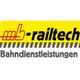 Logo von mb-railtech, gelber Hintergrund, Schriftzug "Bahndienstleistungen" unten.